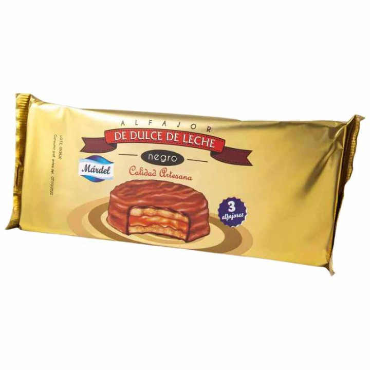Mardel Alfajores Chocolate Negro - Dark Chocolate, Pack of 3 x 50 g